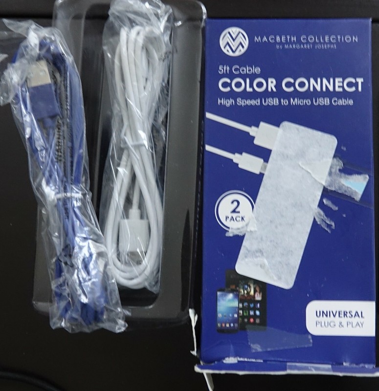 MACBETH 5ft color connect pack of 2 high speed USB to Micro USB cable white/blue