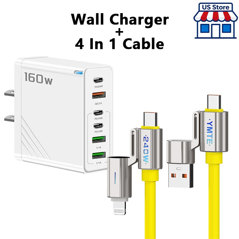 160W 6-port Type C Charger Fast Charging QC3.0 For Samsung iPhone Android Phone
