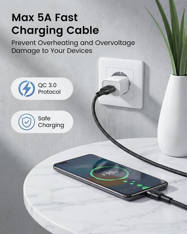 15ft USB C Cable, Long to C Charging Cable - 15 Feet 5A 15ft, Black gallery