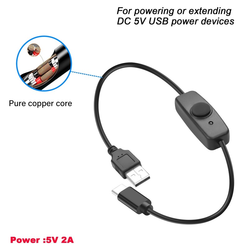 2 PCS 0.98ft Short USB Extension Cable On Off Switch 5V Type C To USB Cord gallery