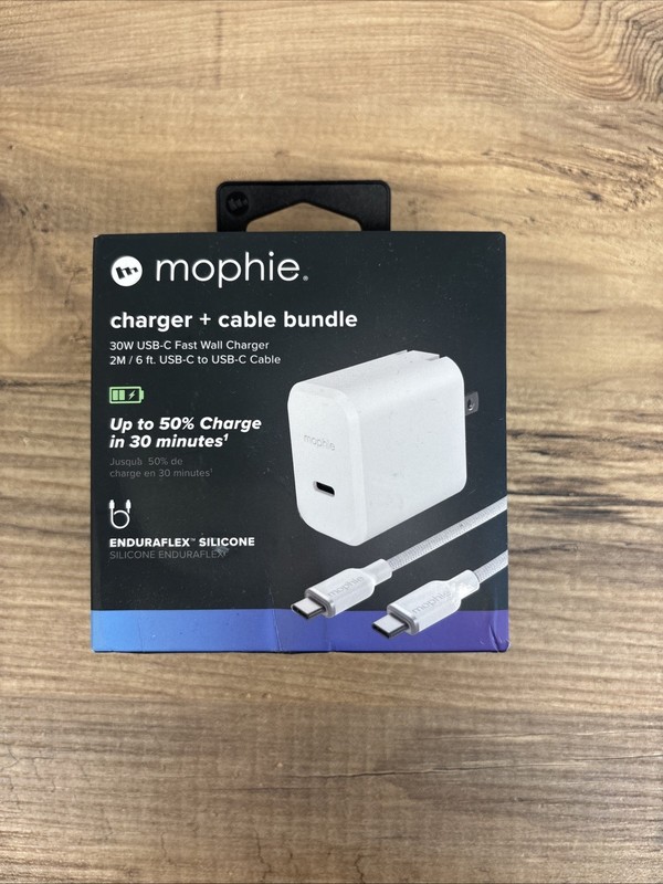 Mophie Charger + Cable Bundle - 30W USB-C to USB-C Fast Wall Charger 2M / 6ft