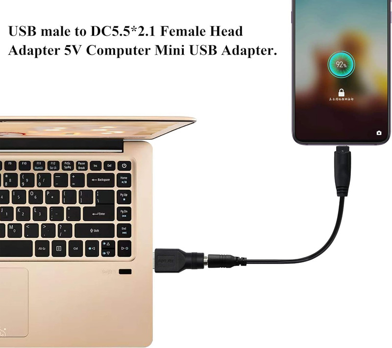 USB to DC Power Adapter, 2PCS USB 2.0 Male to DC 5.5Mm X 2.1Mm Female 5V Connect gallery