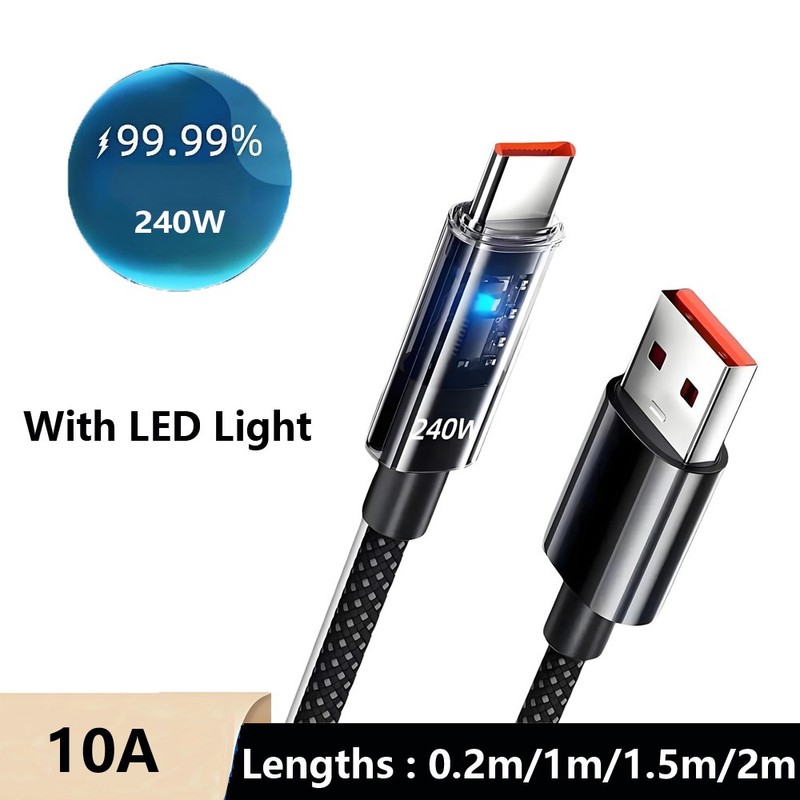 240w Super Fast USB Type-C Charging Cable Braid Phone Charger Lead Display USB-C