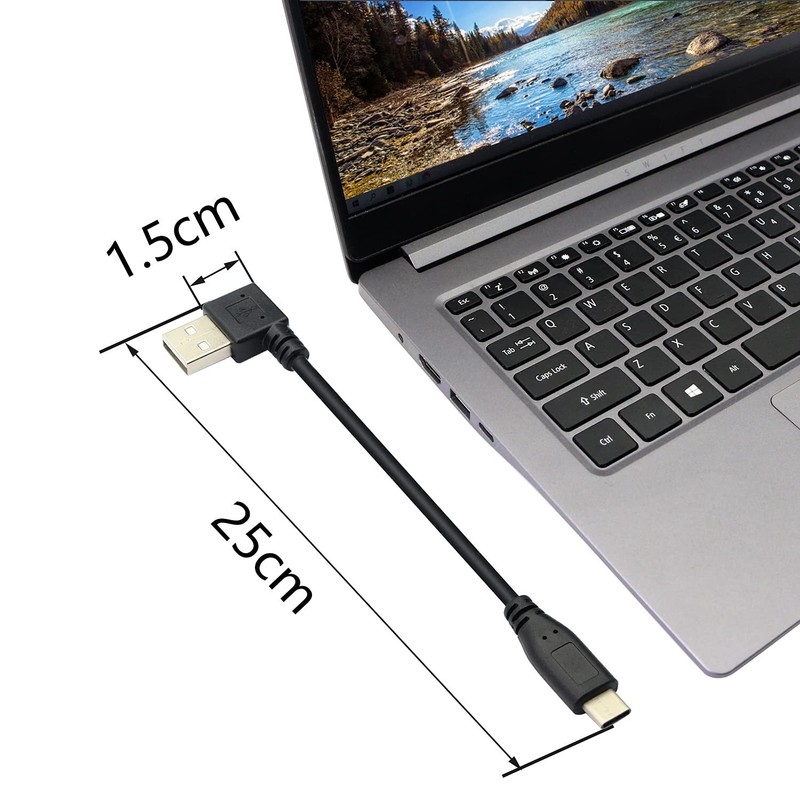 90 Degree USB Adapter Cable 25CM USB-A to USB-C Fast Charging Data Sync gallery