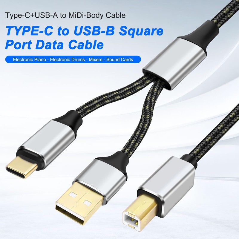 Type C + USB A to USB-B Printer Cable MIDI Cord 2 in 1 C/A Male to B Male Y S... gallery