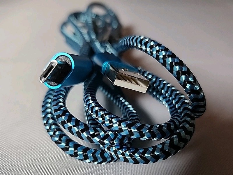 NWOT USB Charger Cable Cord Nylon Braided Blue 6.6 Ft. Fast Charge Samsung gallery