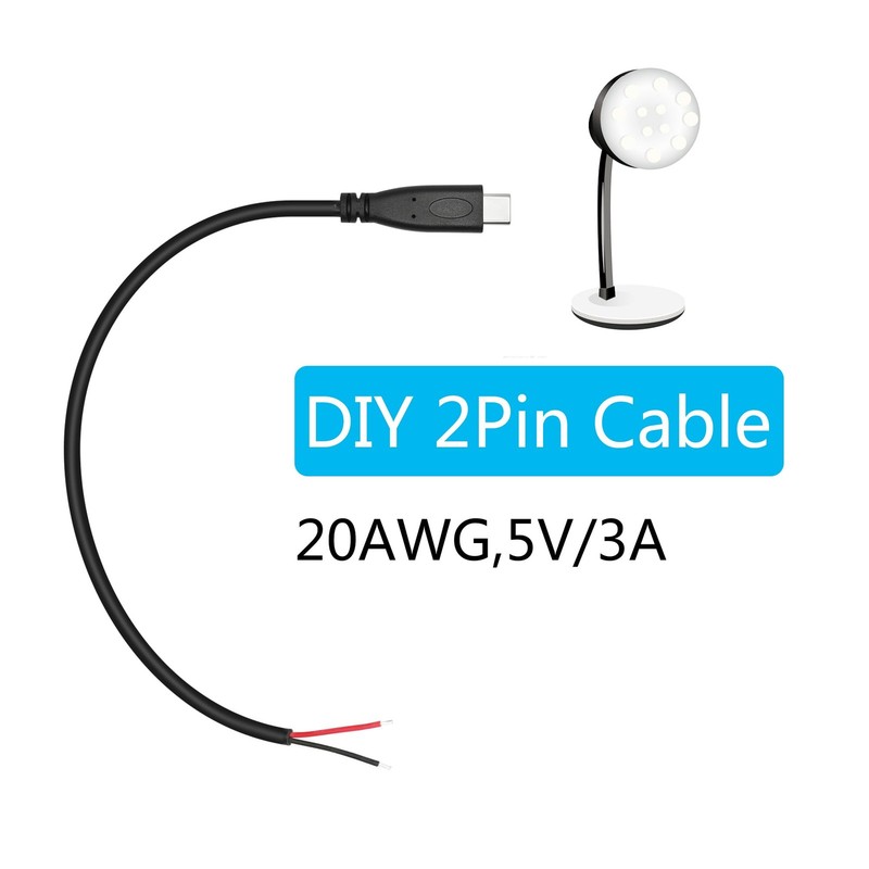 Short USB C to 2 Pin Bare Wire Open End Power Cable 10inch, 20AWG 5V USB Type... gallery