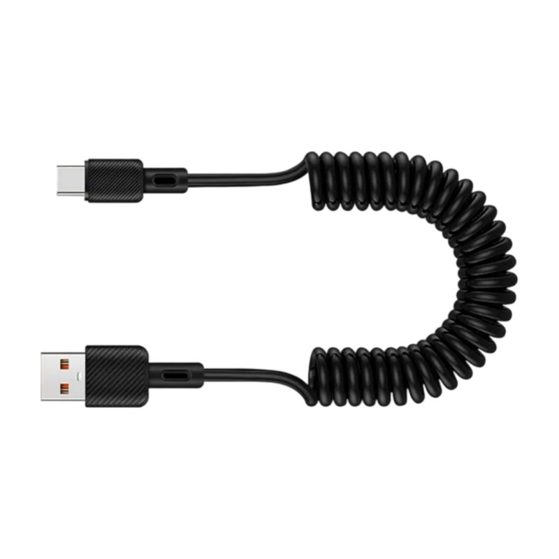 USB A to Type C Charger Wire Line USB to Type C Spring Coiled Cable 66W Power