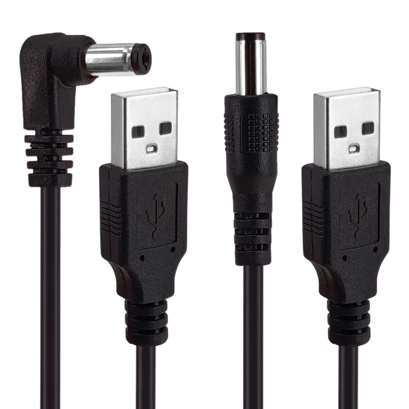 USB to DC 5.5x2.1mm Power Cord, 2-Pack 3FT USB 2.0 A to DC 5V Power Plug Char...
