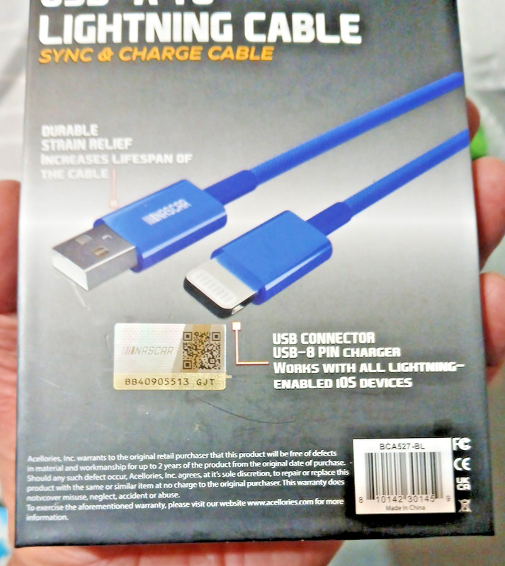 Nascar USB-A Fast Sync Charge Cable Blue 6ft, New gallery