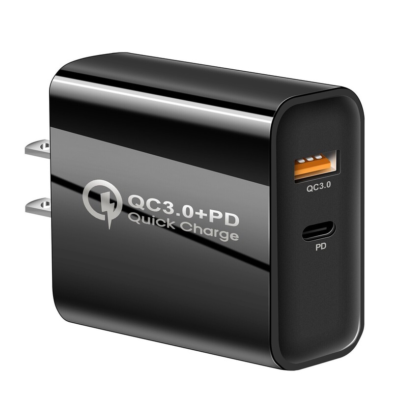 PD QC3.0 20W USB A+C Fast Wall Charger Adapter for iPhone 16 17 Pro Max Samsung
