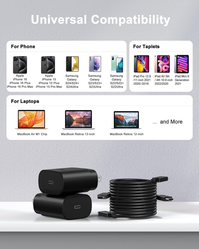 High-Speed 25W USB-C Charger with Dual Cables for iPhone & Galaxy Devices gallery