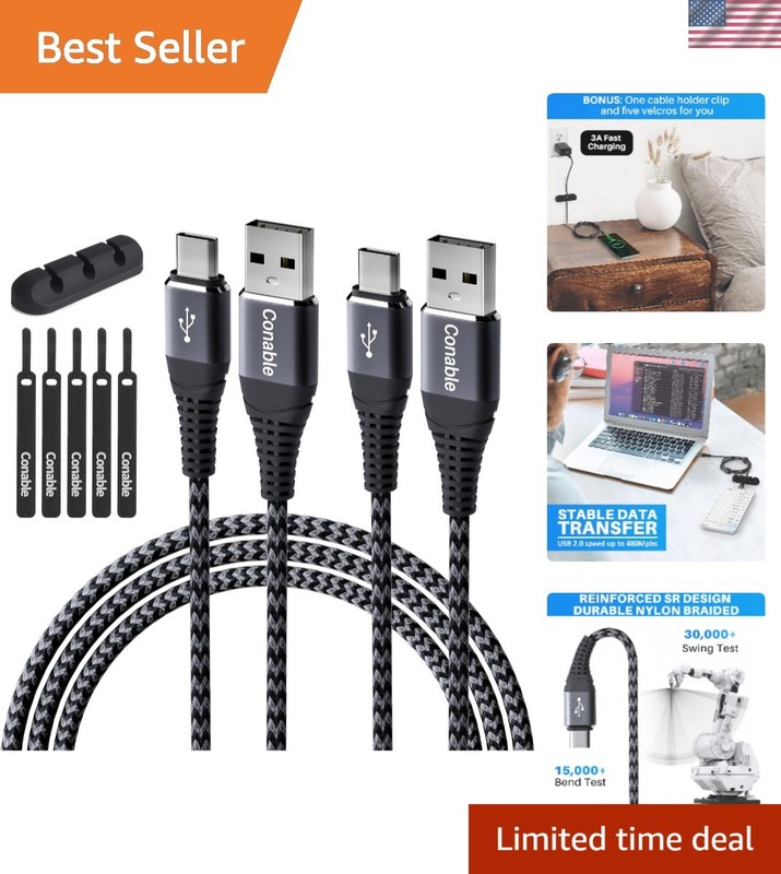 [2-Pack, 2Ft] USB C Cable 3A Fast Charge, USB a to Type C Charger Cord Braided
