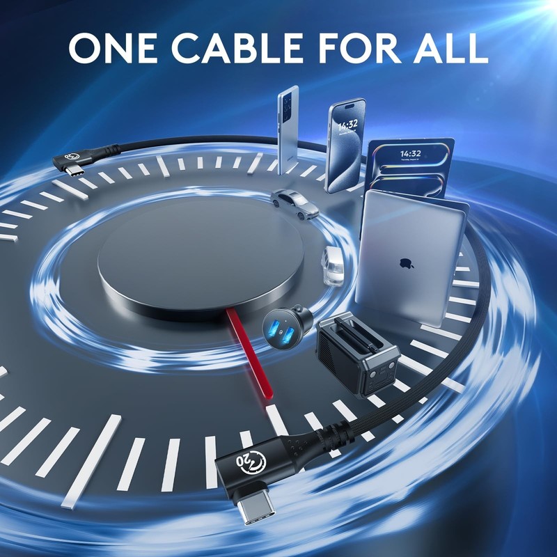 Flexible 90° USB C 3.2 Gen 2x2 Cable 1FT 2-Pack, 20Gbps Data & 240W PD, 5K/4K Vi gallery
