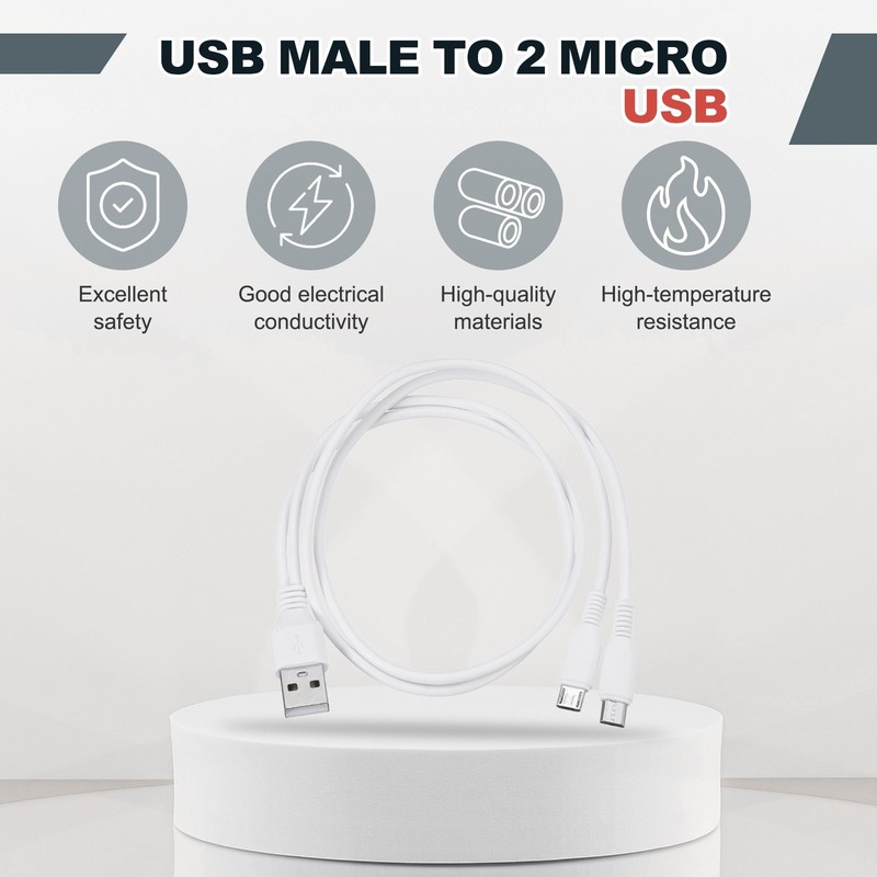 2 Pcs Multi USB A to 2 Micro USB 2 in 1 Splitter 20 Inch, White gallery
