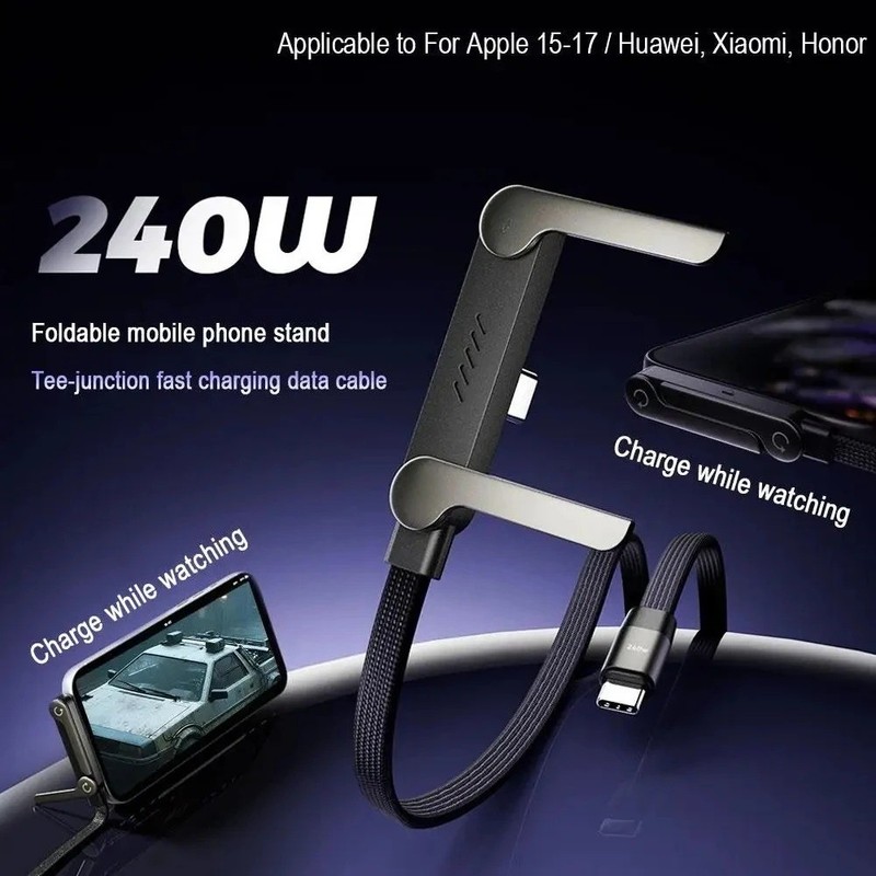 5FT 240W Braided Fast Charging Cord USB C Charger Cable + Invisible Phone Stand gallery