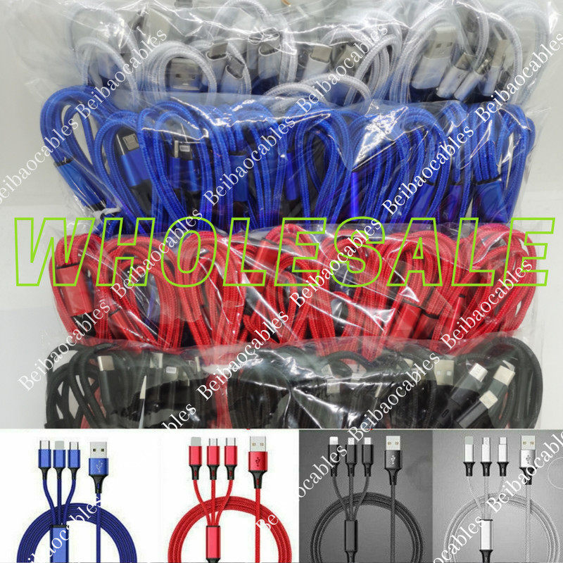 Lot 3A Fast USB Charging Cable 3 In 1 Charger Cord For iPhone USB-C Micro USB