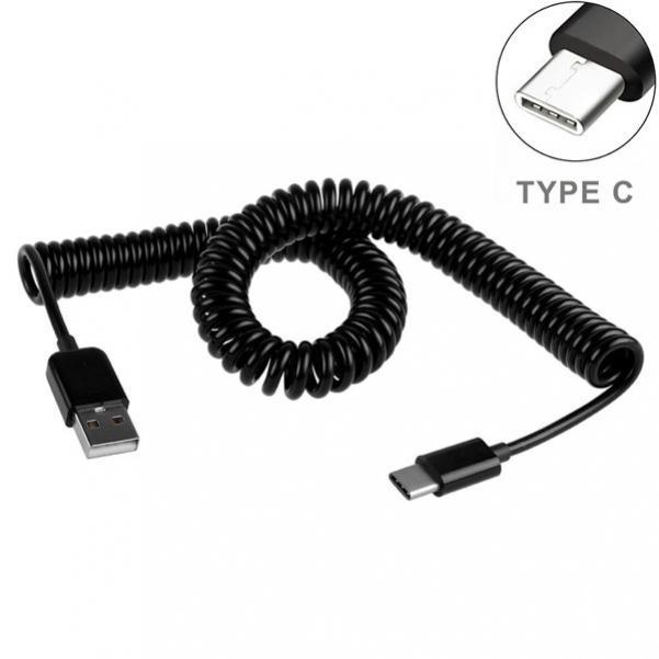 BLACK COILED TYPE-C USB CABLE RAPID CHARGER POWER CORD SYNC USB-C PHONE WIRE