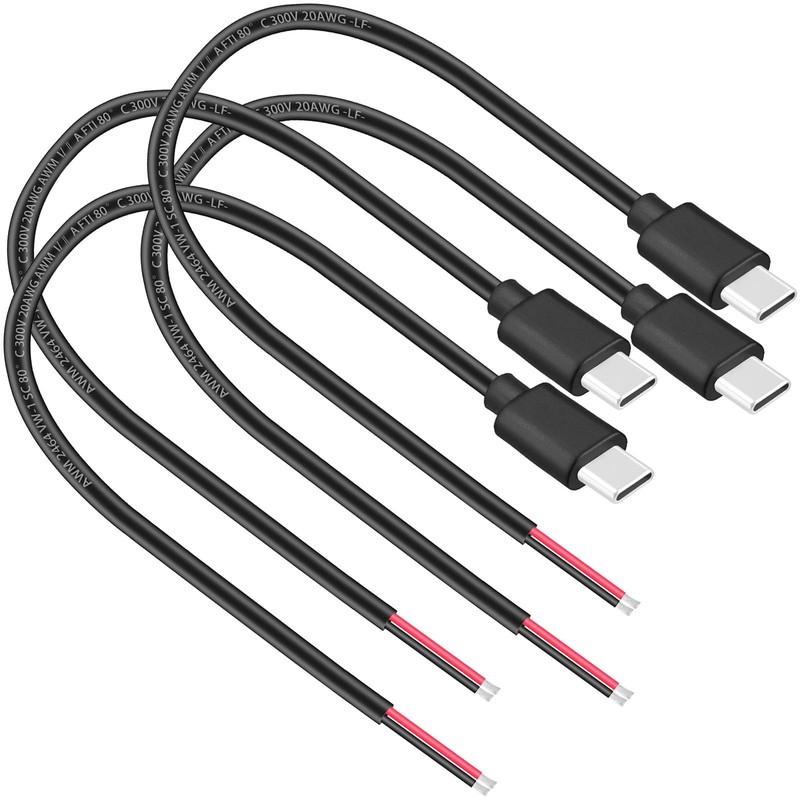 4 PCS USB C Male 2 Pin Bare Cable 11 Inch 20AWG Type C Plug To 2Pin 5V/5A gallery