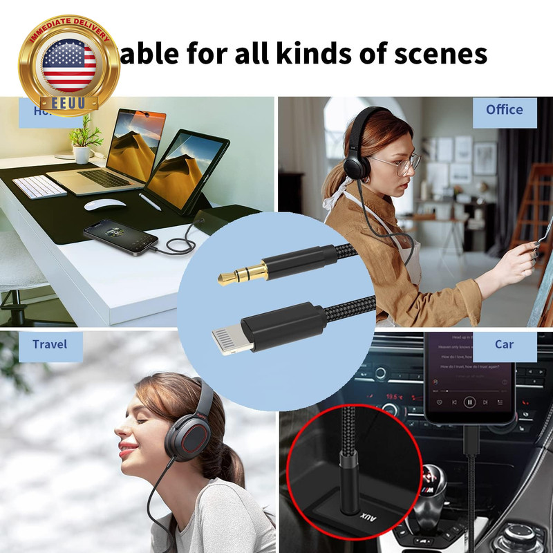 Aux Cord for Iphone,[Apple Mfi Certified] Lightning to 3.5Mm AUX Cable for Car S gallery
