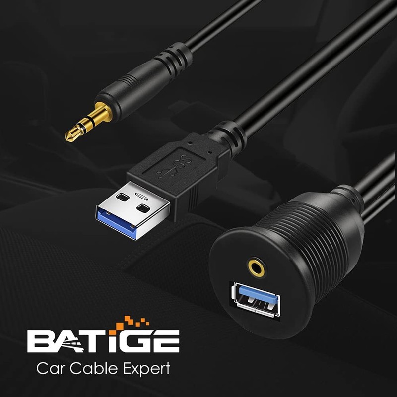 USB 3.0 & 3.5mm Car Mount Flush Cable, 3ft | For Devices with USB Ports gallery