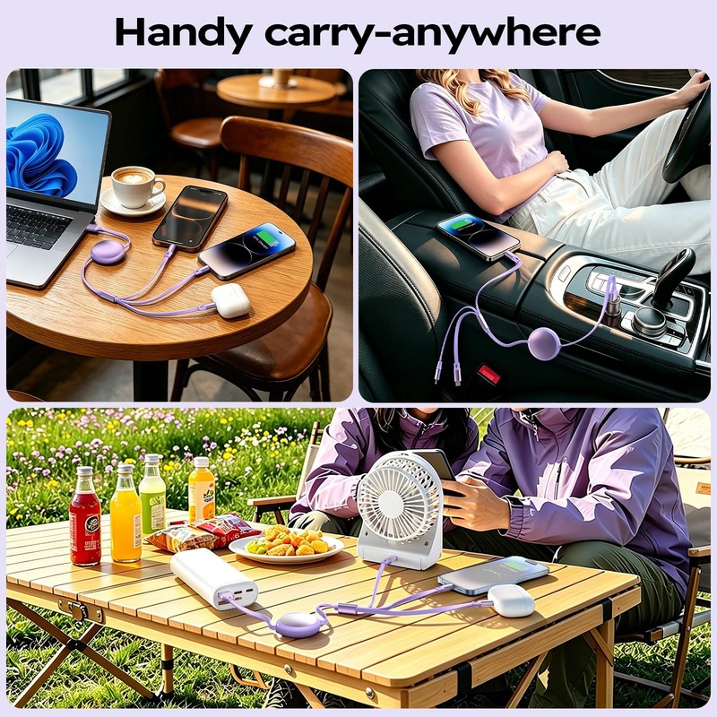 Multi Charging Cable, 3 in 1 Retractable Multiple Charger Cord, Retractable C... gallery
