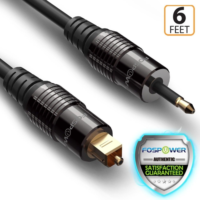 FosPower 6FT Gold Plated Toslink to Mini Digital Optical Male Cable Cord – Black