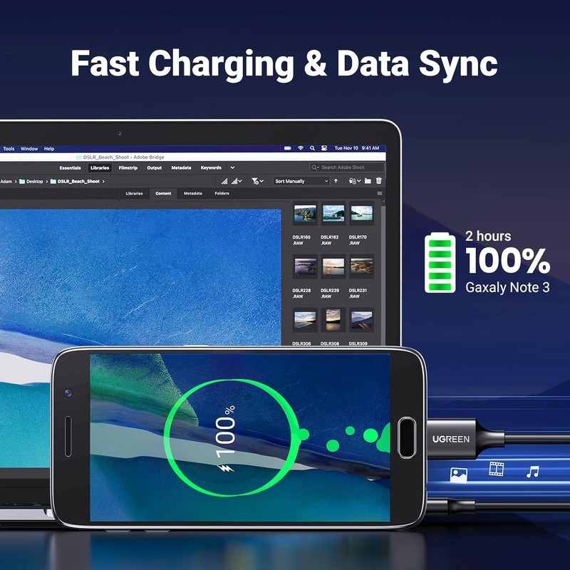 Durable Tangle-Free Micro USB 3.0 Cable - 1.5ft - Ideal for Galaxy S5 & More gallery