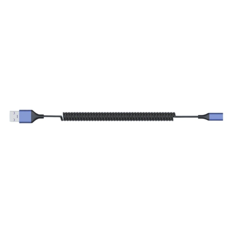 Coiled USB A Male To Type C Female Adapter Cable For Data Transfer And Charging