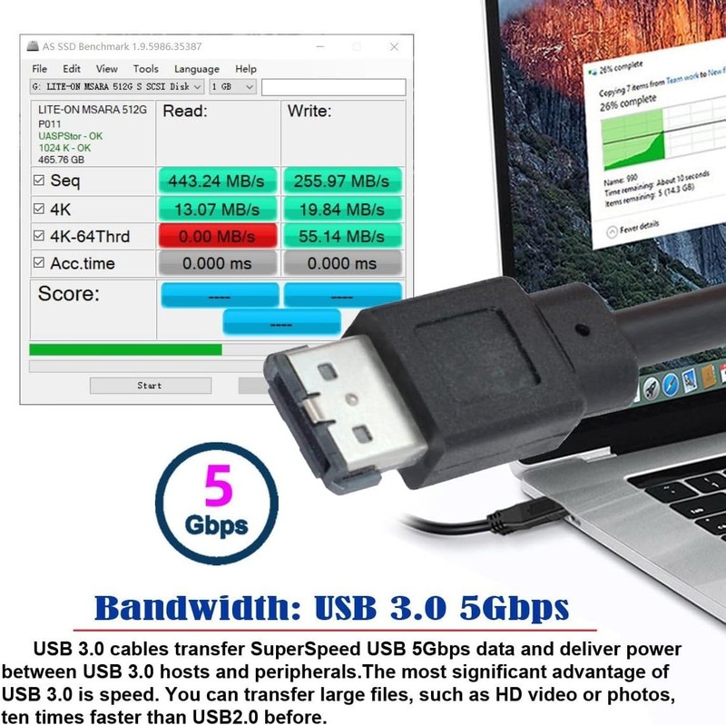 USB-C to eSATA Adapter 5Gbps Power Over eSATA for HDD/SSD/ODD gallery