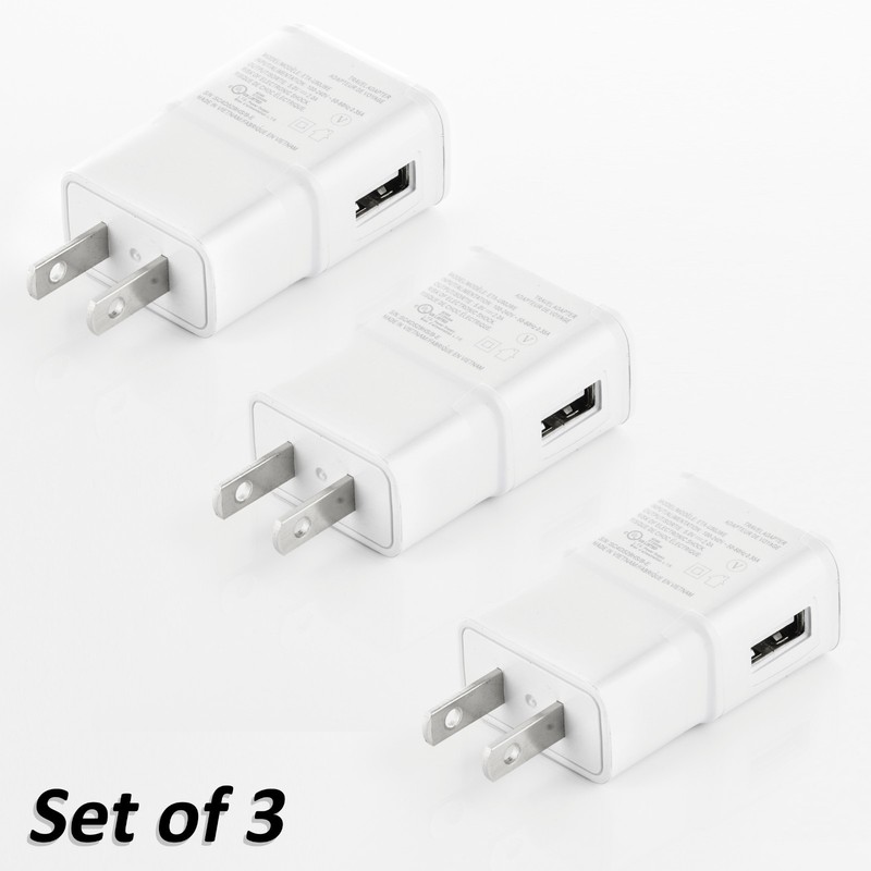 USB Power Adapter Charger Wall Plug for Samsung Android Universal 1.0 A Set of 3