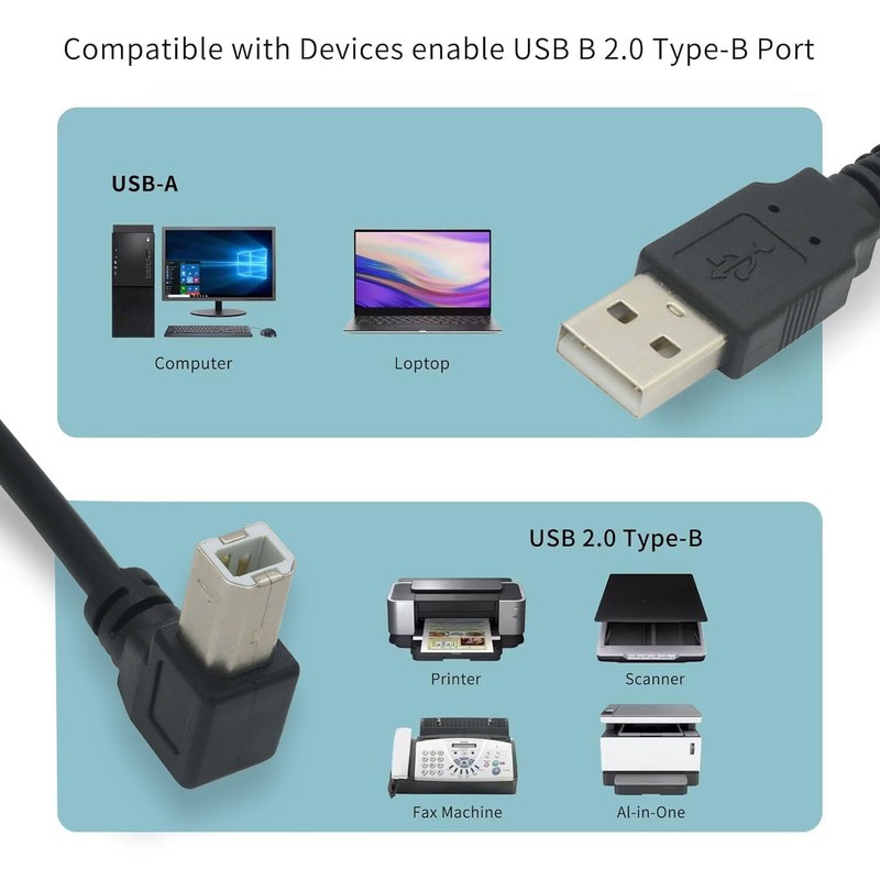 59inch 90 Degree USB 2.0 A Male to B Male Printer Scanner Cable Cord with 480... gallery