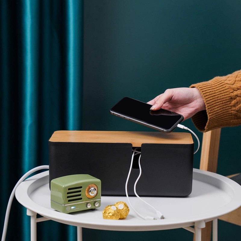 Changsuo Cable Management Box with Bamboo Lid Small small, Black gallery