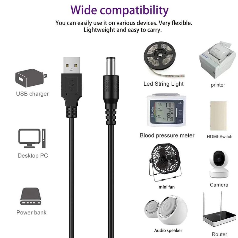 LIANSUM USB to DC 5V Power Cord, Universal DC 5.5x2.1mm Plug Jack Charging Ca... gallery