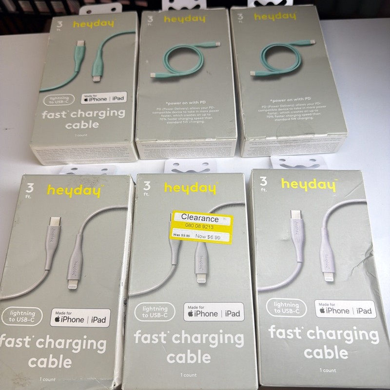 6 xHeyday 3' Lightning to USB-C Cables Teal MFi Certified iPhone iPad gallery