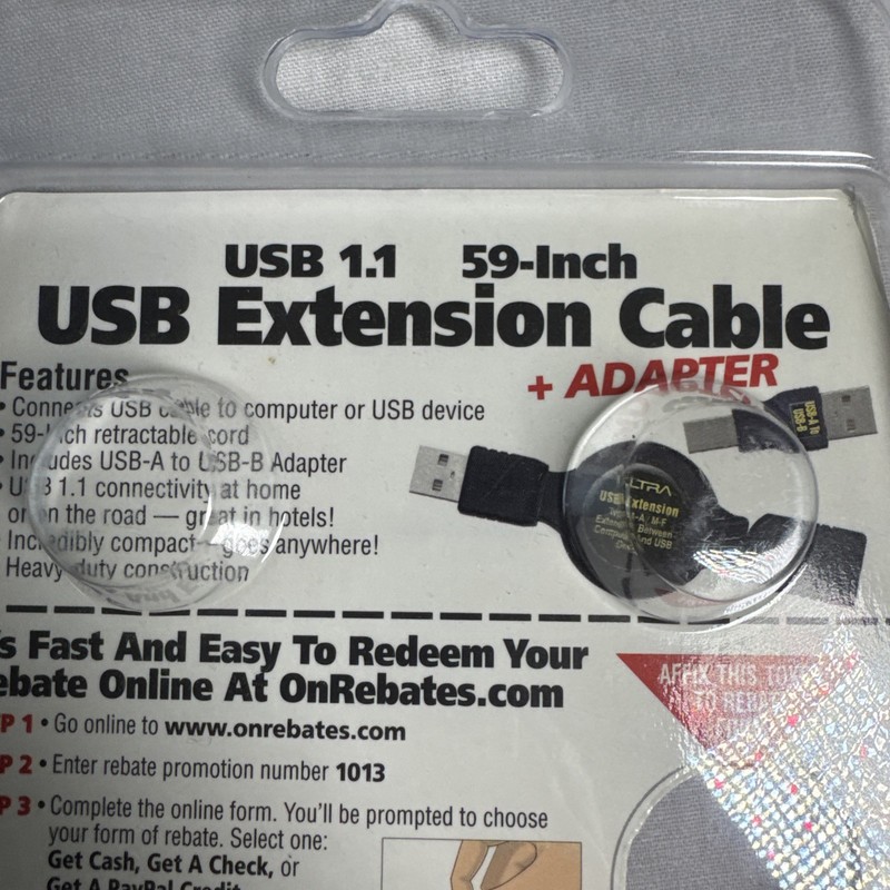 Ultra Zip Cord Retractable USB Cable USB A- USB B 59 Inch NEW IN PACKAGE gallery