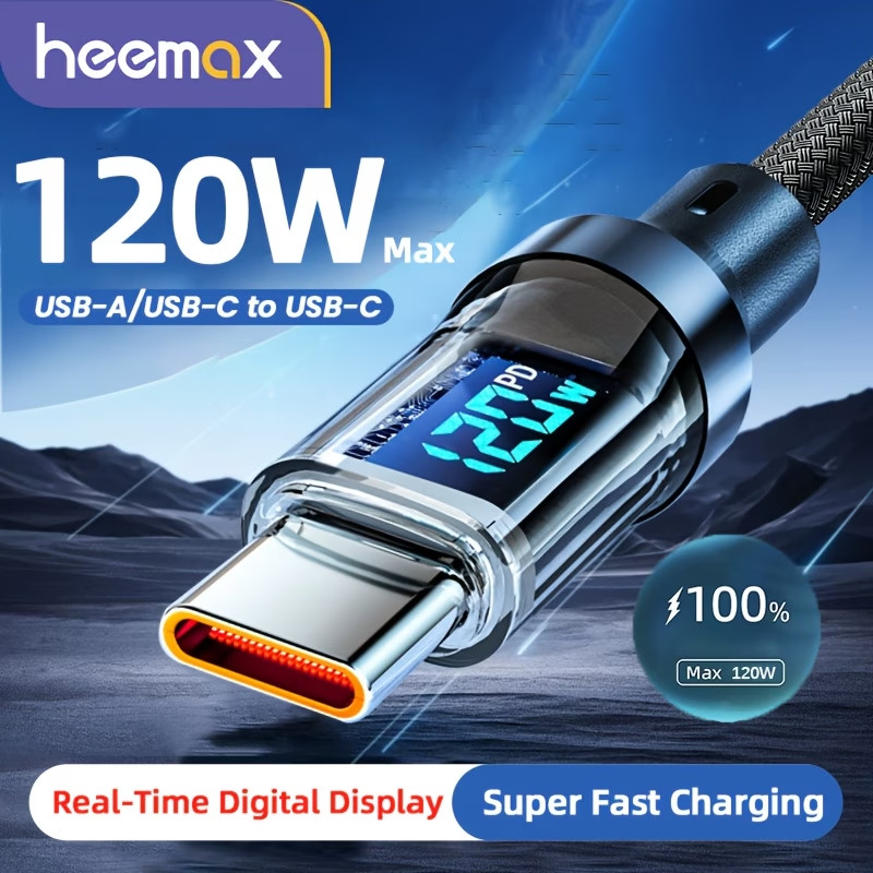 120W USB C, Fast Charging Cable, Digital Display USB A, Charger Cord gallery