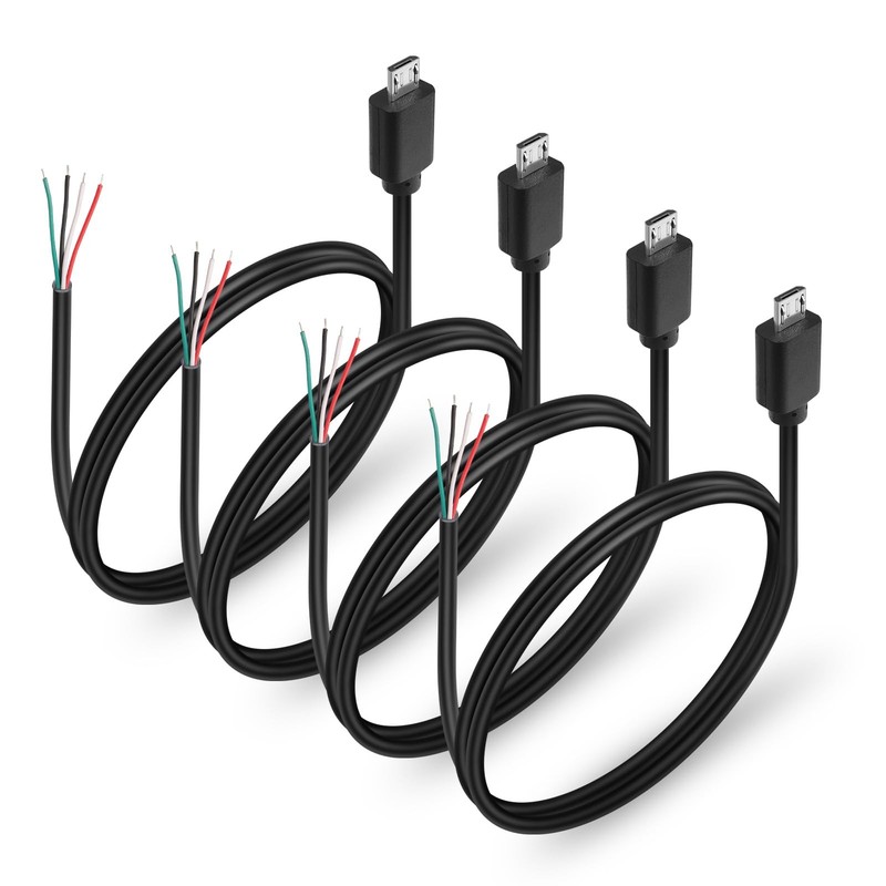 4 PCS Micro USB Male 4 Pin Bare Wire USB Power Data Pigtail Cable DIY Repair