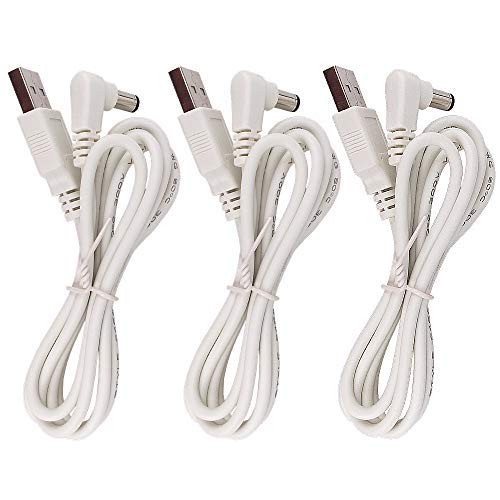3 PCS 100cm USB to DC Power Cable, 3.3ft White, 5V, 5.5mm x 2.1mm L Type Male
