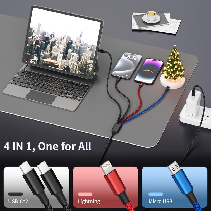 Universal 4-in-1 5FT USB C Charging Cable Pack for iPhones and Android Devices gallery