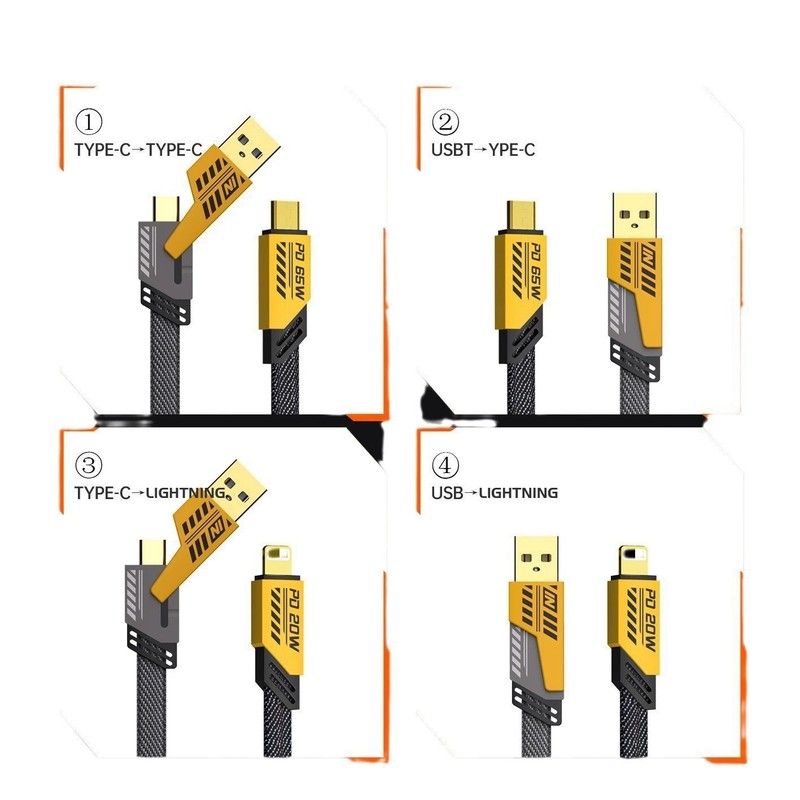4 in 1 Mecha Fast Charging Data Cable Cord PD 27W For All Models 4 Ports Switch* gallery