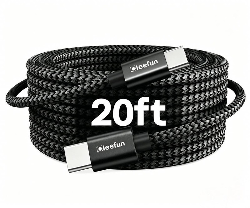 Long USB C to C Cable 20ft Type C Fast Charging Heavy Duty Cord Power Black