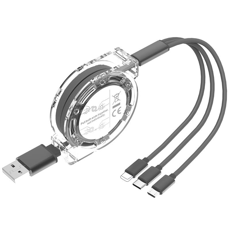 Retractable 3 in 1 Multiple Charger Fast Charging Cable w/Type C/Micro USB Port gallery