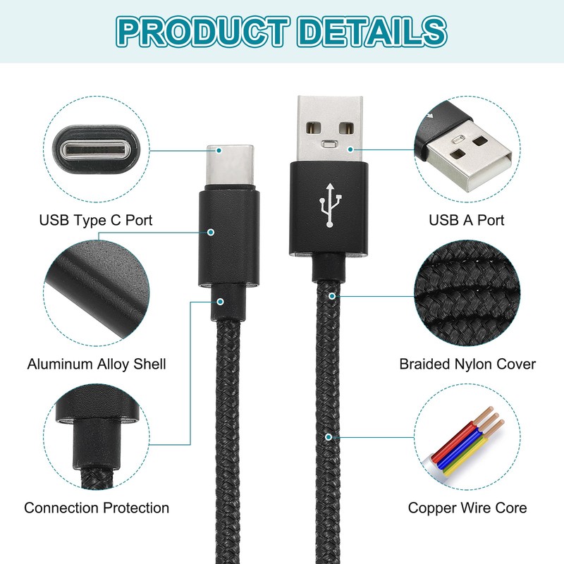 9.84ft USB Type C Charger Cable 2.4A Type-C Braided Data Cord Black gallery