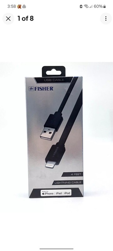 FISHER USB Cable 4 ft Quick Charge Cable Made for iPhone | iPad | iPod. Black