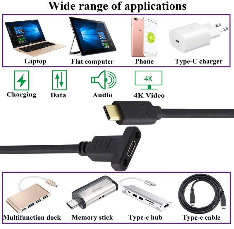 USB Type C Panel Mount Adapter Cable USB-C 3.1 Gen2 Male to USB C Female 0.3M gallery