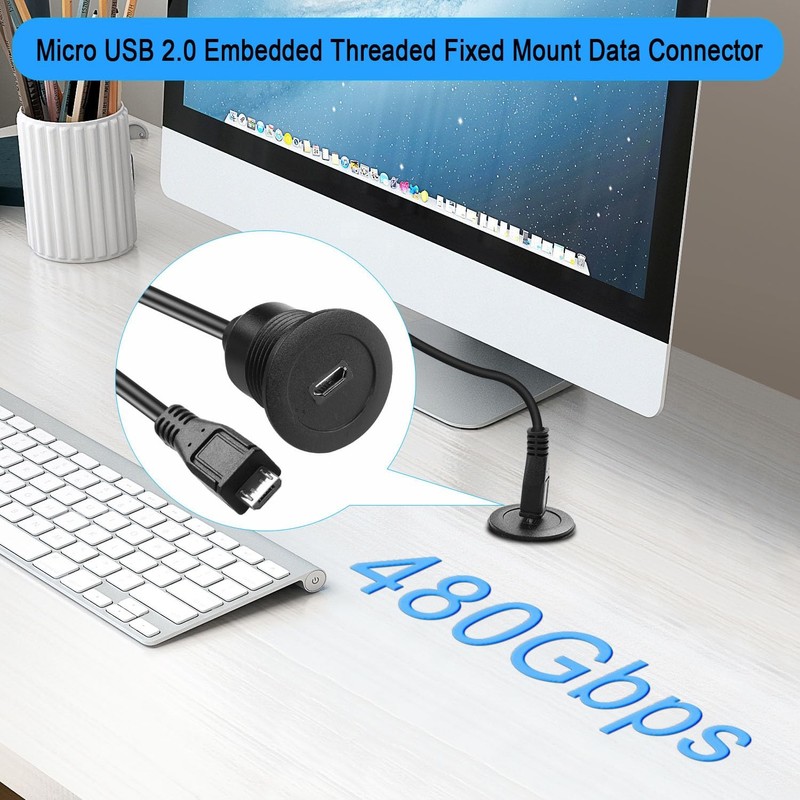 Micro USB Threaded Fixed Mount Charging Short Cable Adapter Micro USB Male to... gallery