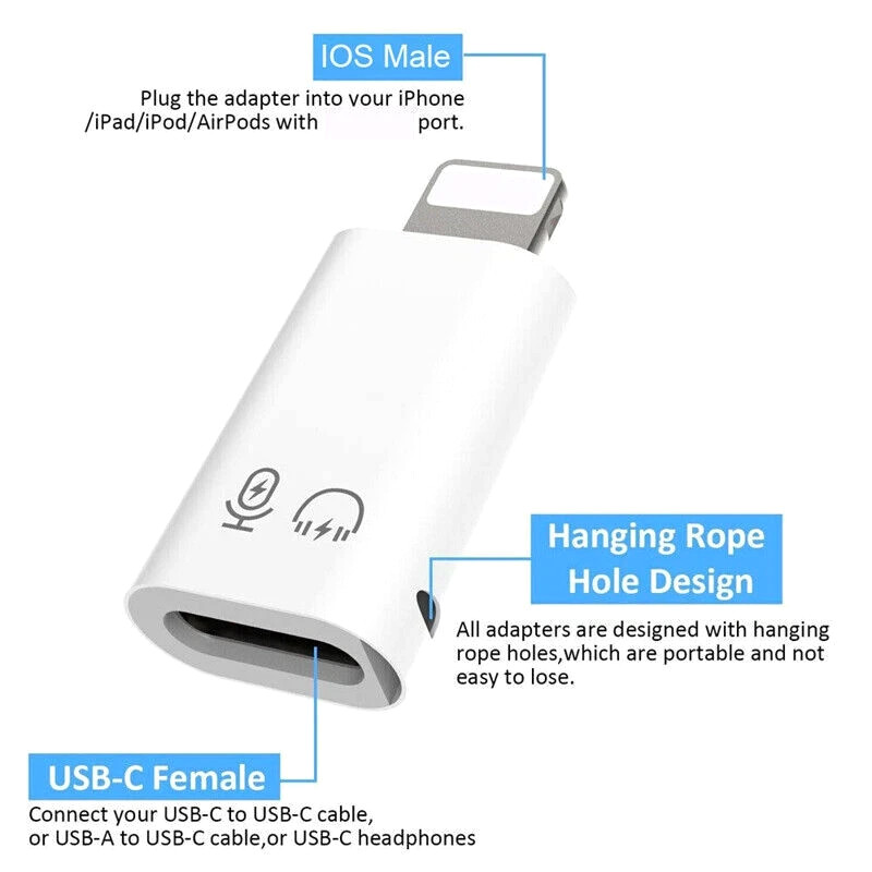 USB Type C Female to iOS Male Adapter For iPhone 14/13/12/11/XR/XS/SE 3 lot gallery