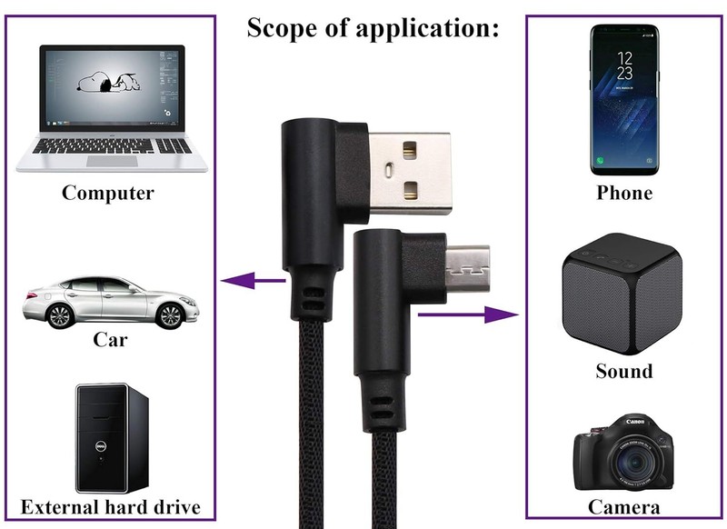 2.4A Micro USB Cable 90 Degree Angle Charger 3/6/10Ft For Samsung Android LG Lot gallery