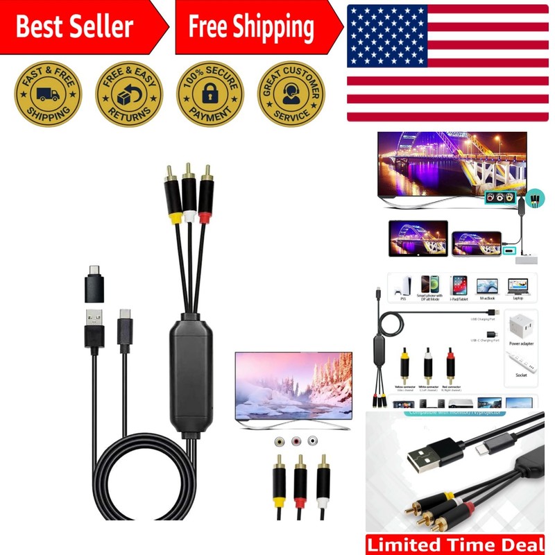 USB-C to RCA 6FT Cable Adapter with Power Options for Stable Connections